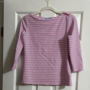 J. McLaughlin Purple and White Wavesong Boatneck Striped Top Size Small